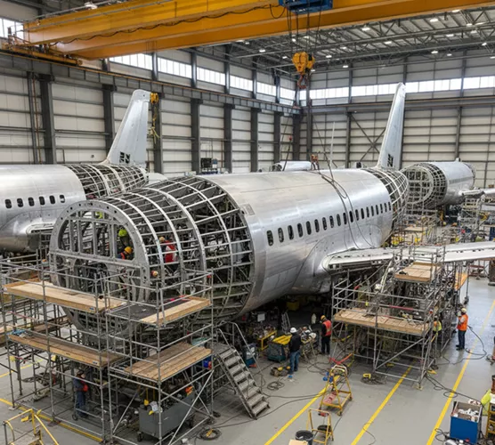 The fuselage of an airplane under construction